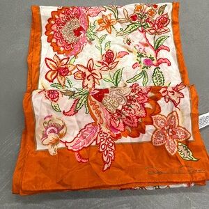 OSCAR DE LA RENTA FLORAL SILK LONG RECTANGLE SCARF